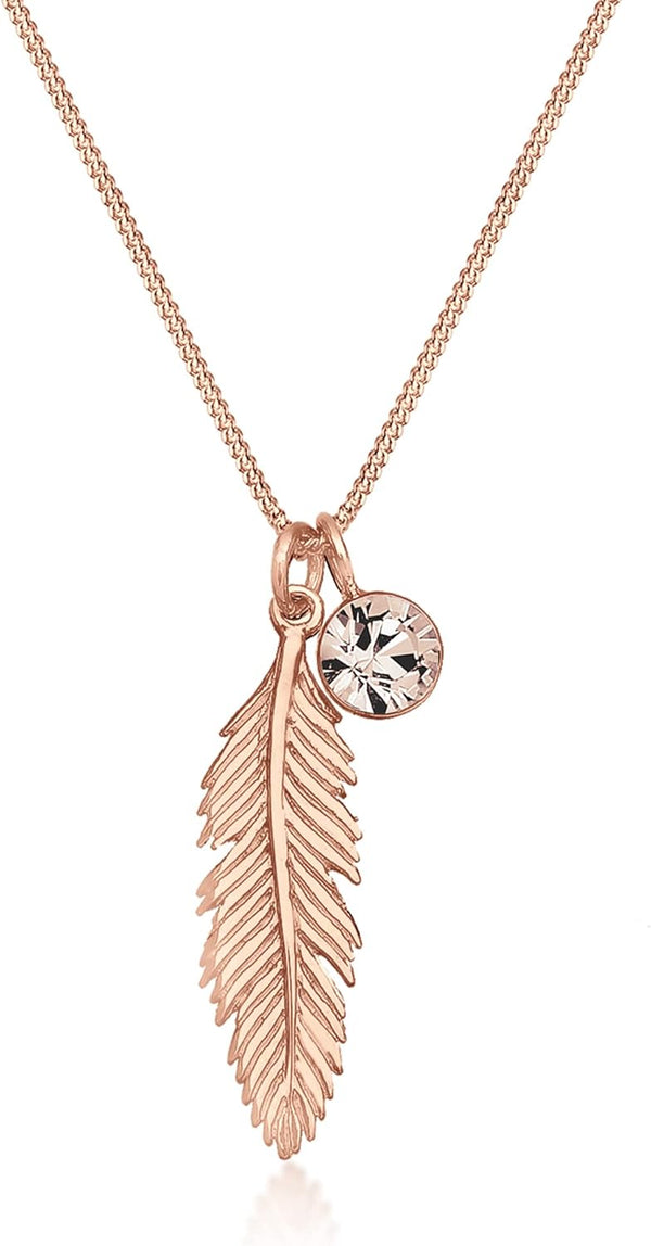 Polished Feather Crystal Silver Necklace