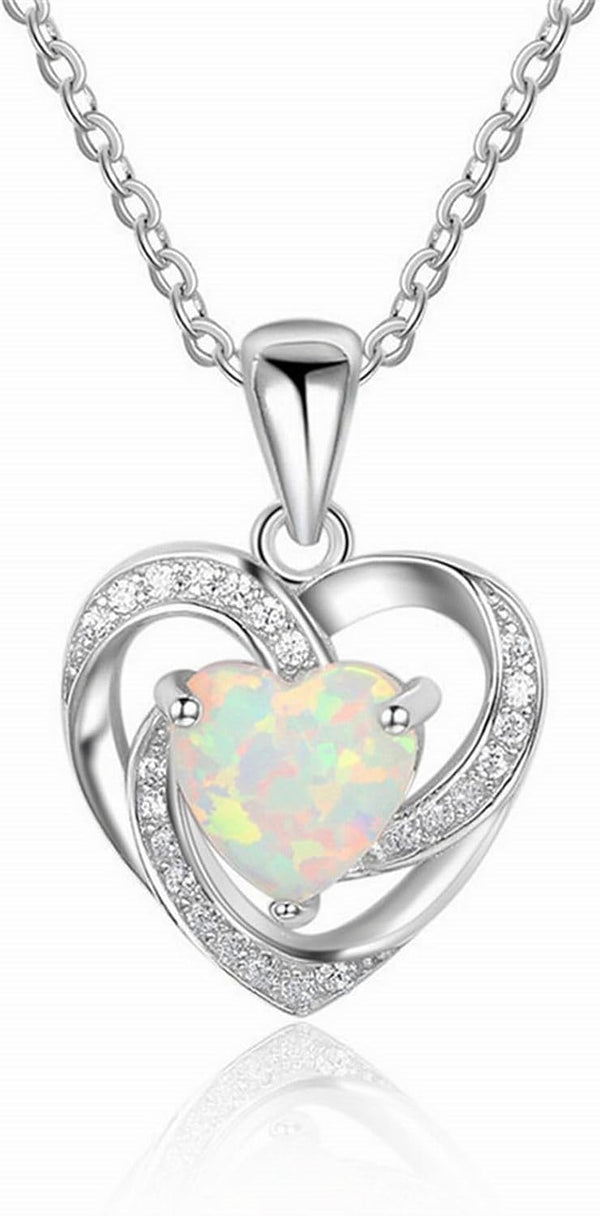 Luminous Opal Halo Silver Necklace